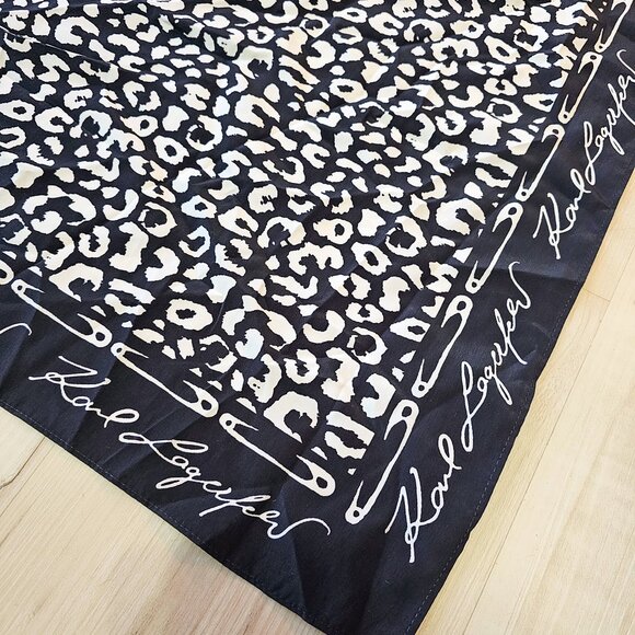 Karl Lagerfeld Black and White Animal Cheetah Print Square Safety Pins Scarf - Picture 4 of 8